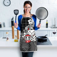 Black Palaka Hawaiian And Japanese Apron Maneki Neko And Sakura Bloom DT05 - Polynesian Pride