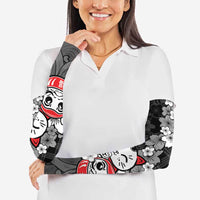 Black Palaka Hawaiian And Japanese Arm Sleeves Maneki Neko And Sakura Bloom DT05 - Polynesian Pride
