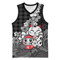 Black Palaka Hawaiian And Japanese Basketball Jersey Maneki Neko And Sakura Bloom DT05 Unisex Black - Polynesian Pride