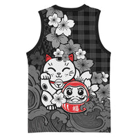 Black Palaka Hawaiian And Japanese Basketball Jersey Maneki Neko And Sakura Bloom DT05 - Polynesian Pride
