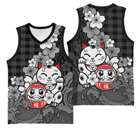 Black Palaka Hawaiian And Japanese Basketball Jersey Maneki Neko And Sakura Bloom DT05 - Polynesian Pride