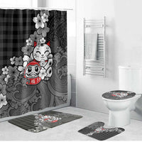 Black Palaka Hawaiian And Japanese Bathroom Set Maneki Neko And Sakura Bloom DT05 Bathroom Set (4 pcs) Black - Polynesian Pride