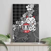 Black Palaka Hawaiian And Japanese Canvas Wall Art Maneki Neko And Sakura Bloom DT05 - Polynesian Pride