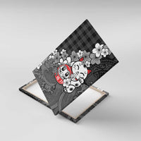 Black Palaka Hawaiian And Japanese Canvas Wall Art Maneki Neko And Sakura Bloom DT05 With Frame Black - Polynesian Pride