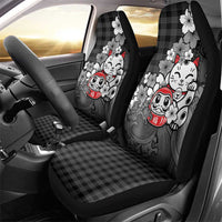 Black Palaka Hawaiian And Japanese Car Seat Cover Maneki Neko And Sakura Bloom DT05 - Polynesian Pride