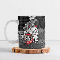 Black Palaka Hawaiian And Japanese Ceramic Mug Maneki Neko And Sakura Bloom DT05 Black - Polynesian Pride