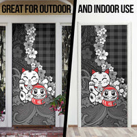 Black Palaka Hawaiian And Japanese Door Cover Maneki Neko And Sakura Bloom DT05 - Polynesian Pride