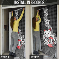 Black Palaka Hawaiian And Japanese Door Cover Maneki Neko And Sakura Bloom DT05 - Polynesian Pride