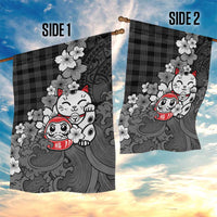 Black Palaka Hawaiian And Japanese Garden Flag Maneki Neko And Sakura Bloom DT05 - Polynesian Pride