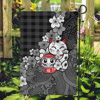 Black Palaka Hawaiian And Japanese Garden Flag Maneki Neko And Sakura Bloom DT05 Garden Flag Black - Polynesian Pride