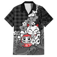Black Palaka Hawaiian And Japanese Hawaiian Shirt Maneki Neko And Sakura Bloom DT05 Black - Polynesian Pride