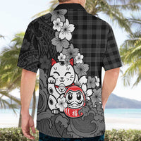 Black Palaka Hawaiian And Japanese Hawaiian Shirt Maneki Neko And Sakura Bloom DT05 - Polynesian Pride