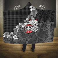 Black Palaka Hawaiian And Japanese Hooded Blanket Maneki Neko And Sakura Bloom DT05 - Polynesian Pride