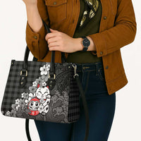 Black Palaka Hawaiian And Japanese Leather Bag Maneki Neko And Sakura Bloom DT05 - Polynesian Pride