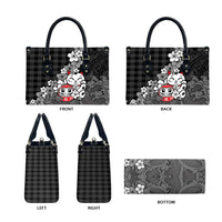 Black Palaka Hawaiian And Japanese Leather Bag Maneki Neko And Sakura Bloom DT05 - Polynesian Pride