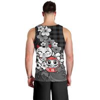 Black Palaka Hawaiian And Japanese Men Tank Top Maneki Neko And Sakura Bloom DT05 - Polynesian Pride