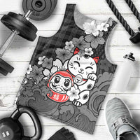Black Palaka Hawaiian And Japanese Men Tank Top Maneki Neko And Sakura Bloom DT05 - Polynesian Pride