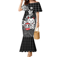 Black Palaka Hawaiian And Japanese Mermaid Dress Maneki Neko And Sakura Bloom DT05 Women Black - Polynesian Pride