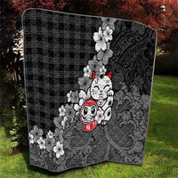 Black Palaka Hawaiian And Japanese Quilt Maneki Neko And Sakura Bloom
