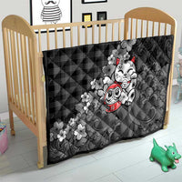 Black Palaka Hawaiian And Japanese Quilt Maneki Neko And Sakura Bloom