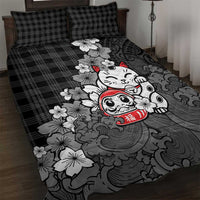 Black Palaka Hawaiian And Japanese Quilt Bed Set Maneki Neko And Sakura Bloom DT05 Black - Polynesian Pride