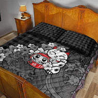 Black Palaka Hawaiian And Japanese Quilt Bed Set Maneki Neko And Sakura Bloom DT05 - Polynesian Pride