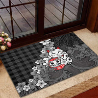 Black Palaka Hawaiian And Japanese Rubber Doormat Maneki Neko And Sakura Bloom DT05 - Polynesian Pride
