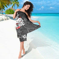 Black Palaka Hawaiian And Japanese Sarong Maneki Neko And Sakura Bloom DT05 - Polynesian Pride