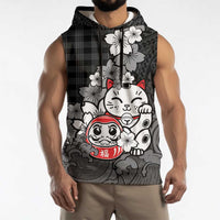 Black Palaka Hawaiian And Japanese Sleeveless Hoodie Maneki Neko And Sakura Bloom