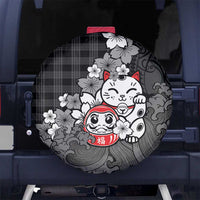 Black Palaka Hawaiian And Japanese Spare Tire Cover Maneki Neko And Sakura Bloom DT05 No hole Black - Polynesian Pride