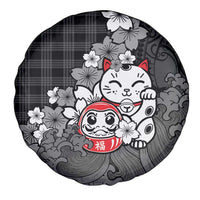 Black Palaka Hawaiian And Japanese Spare Tire Cover Maneki Neko And Sakura Bloom DT05 - Polynesian Pride