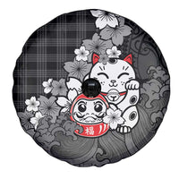 Black Palaka Hawaiian And Japanese Spare Tire Cover Maneki Neko And Sakura Bloom DT05 - Polynesian Pride