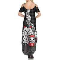Black Palaka Hawaiian And Japanese Summer Maxi Dress Maneki Neko And Sakura Bloom DT05 - Polynesian Pride