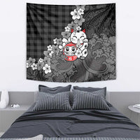 Black Palaka Hawaiian And Japanese Tapestry Maneki Neko And Sakura Bloom DT05 - Polynesian Pride