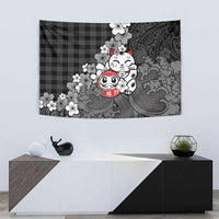 Black Palaka Hawaiian And Japanese Tapestry Maneki Neko And Sakura Bloom DT05 - Polynesian Pride