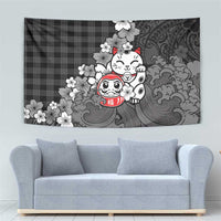 Black Palaka Hawaiian And Japanese Tapestry Maneki Neko And Sakura Bloom DT05 - Polynesian Pride