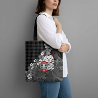 Black Palaka Hawaiian And Japanese Tote Bag Maneki Neko And Sakura Bloom DT05 - Polynesian Pride