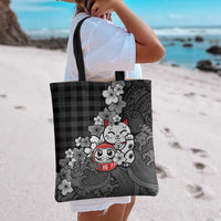 Black Palaka Hawaiian And Japanese Tote Bag Maneki Neko And Sakura Bloom DT05 - Polynesian Pride