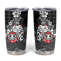 Black Palaka Hawaiian And Japanese Tumbler Cup Maneki Neko And Sakura Bloom DT05 Black - Polynesian Pride