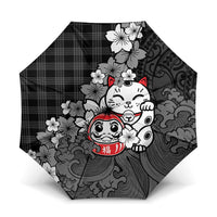 Black Palaka Hawaiian And Japanese Umbrella Maneki Neko And Sakura Bloom DT05 One Size Folded 11.42 inch Opened Diameter 37.4 inch Black - Polynesian Pride