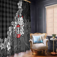 Black Palaka Hawaiian And Japanese Window Curtain Maneki Neko And Sakura Bloom DT05 - Polynesian Pride