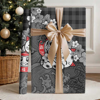 Black Palaka Hawaiian And Japanese Wrapping Paper Maneki Neko And Sakura Bloom DT05 - Polynesian Pride