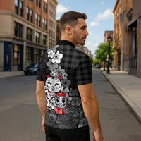 Black Palaka Hawaiian And Japanese Zipper Polo Shirt Maneki Neko And Sakura Bloom DT05 - Polynesian Pride