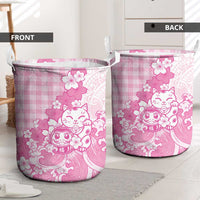 Pink Palaka Hawaiian And Japanese Laundry Basket Maneki Neko And Sakura Bloom DT05 - Polynesian Pride