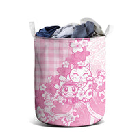 Pink Palaka Hawaiian And Japanese Laundry Basket Maneki Neko And Sakura Bloom DT05 - Polynesian Pride
