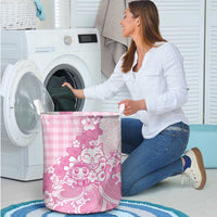 Pink Palaka Hawaiian And Japanese Laundry Basket Maneki Neko And Sakura Bloom DT05 - Polynesian Pride