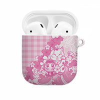 Pink Palaka Hawaiian And Japanese AirPods Case Maneki Neko And Sakura Bloom