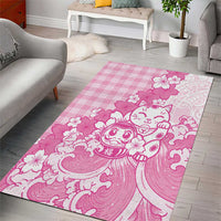 Pink Palaka Hawaiian And Japanese Area Rug Maneki Neko And Sakura Bloom DT05 - Polynesian Pride