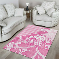 Pink Palaka Hawaiian And Japanese Area Rug Maneki Neko And Sakura Bloom DT05 - Polynesian Pride