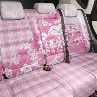 Pink Palaka Hawaiian And Japanese Back Car Seat Cover Maneki Neko And Sakura Bloom DT05 - Polynesian Pride
